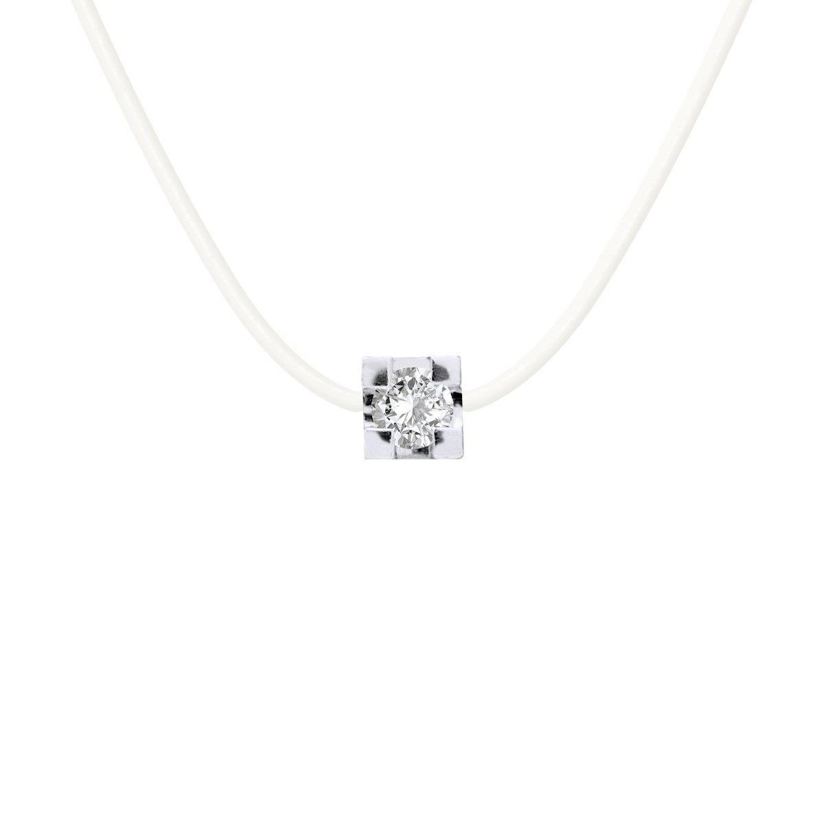 Collier Solitaire Diamant 0,030 Cts Nylon Transparent Argent 925