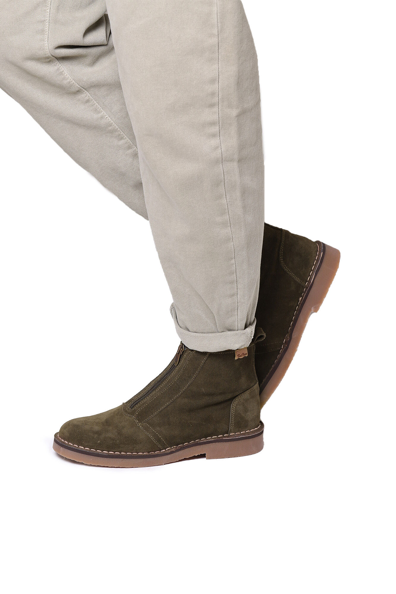 Botas de cano curto femininas em camurça cáqui
