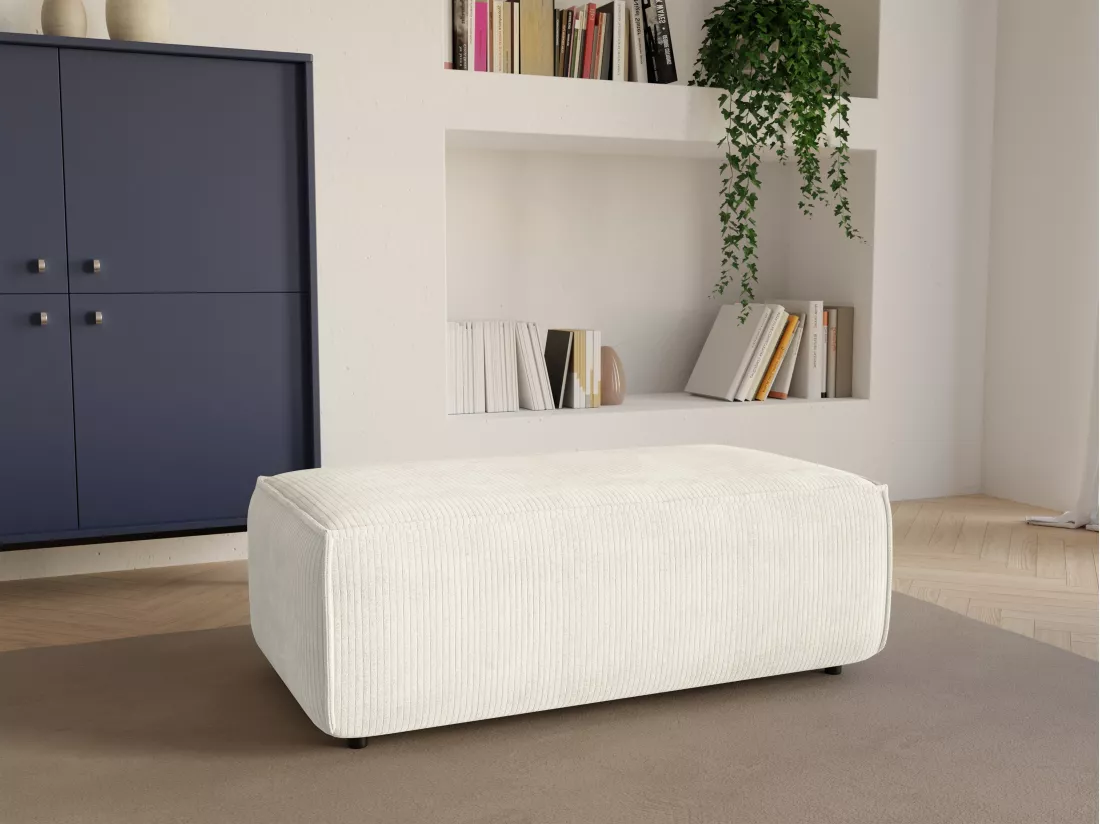 Pouf en velours côtelé blanc AMELIA