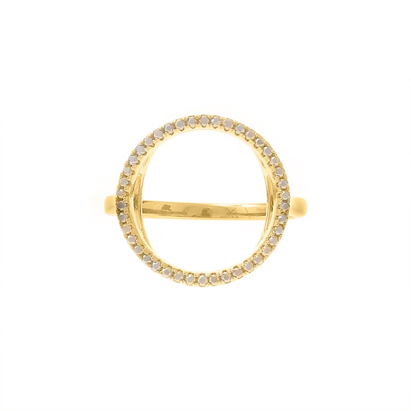 Bague Argent Ronde Dorée Zirconium Blanc
