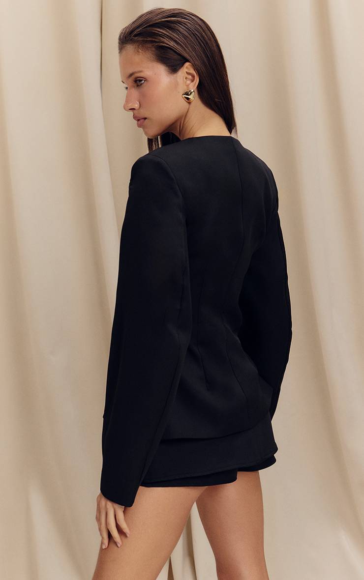 Noir Ensemble Blazer Cintré À Taille Froncée Et Manches Cocon Avec Boutonnage