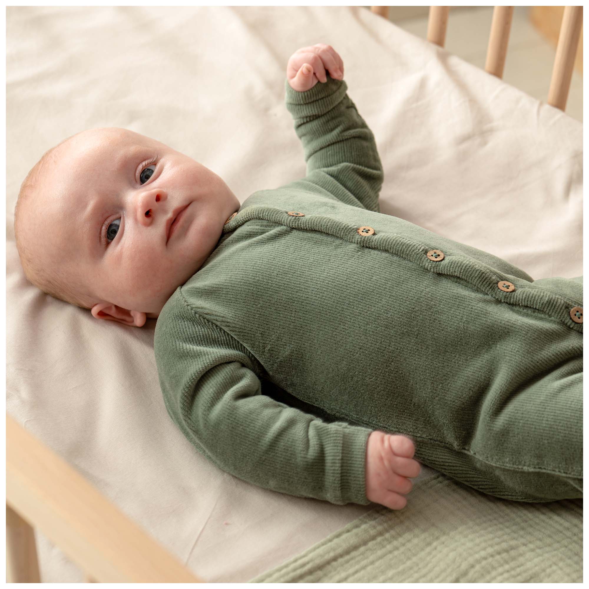 Prénatal newborn boxpakje rib velours lange mouwen effen groen