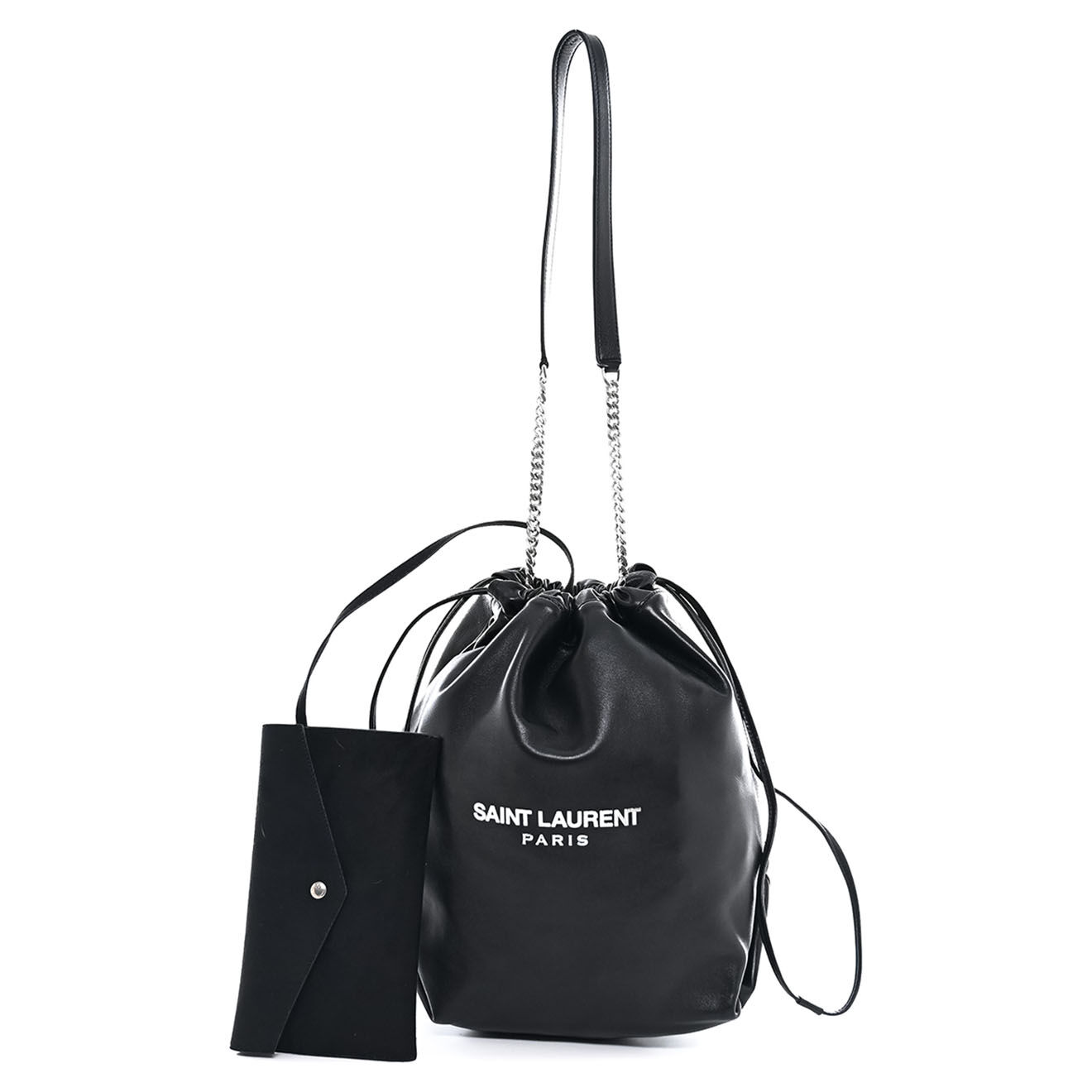Saint Laurent Sac bourse Teddy en Cuir lisse noir - Très bon état - L.22 cm