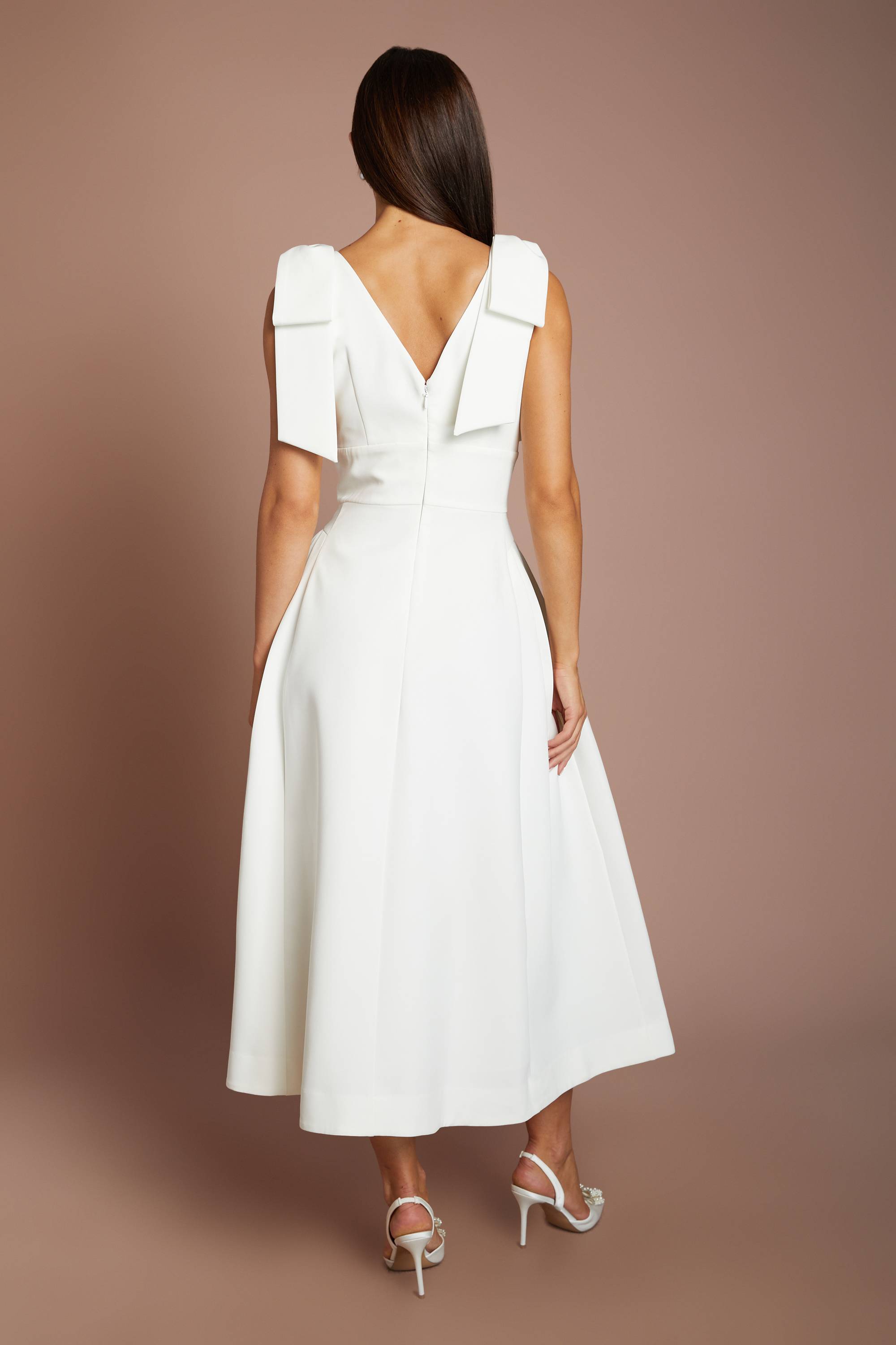 Coast Robe De Mariée Patineuse Mi-longue Avec Bretelles À Nœuds