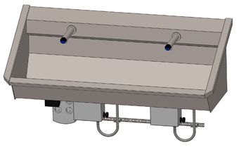 Intersan Sanilav muurwastrog m. elektronische muurkraan 120cm 2-personen RVS