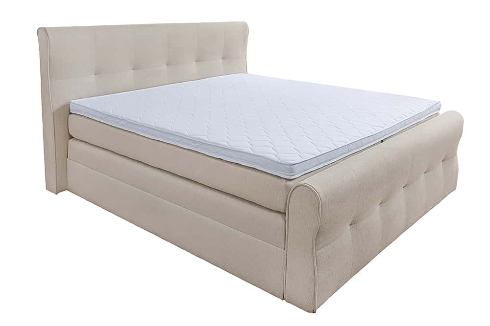 Design Boxspringbett SIGNUM 180x200cm creme Strukturstoff inkl. Stauraum Topper