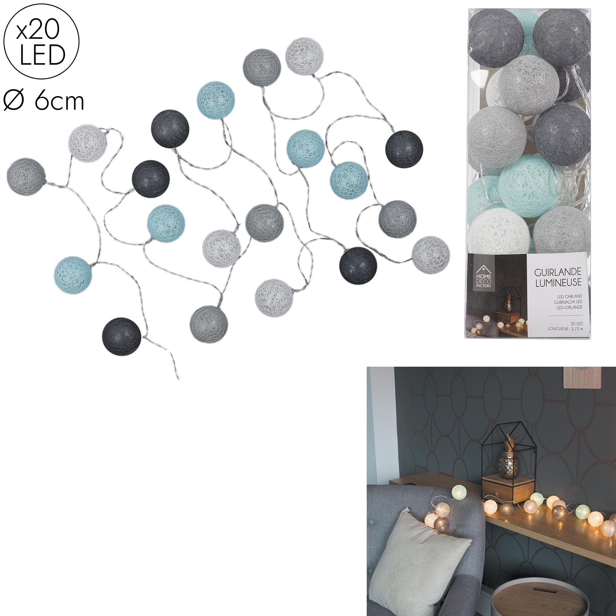 GUIRLANDE BOULE BLEU GRIS 20 LED D.6CM