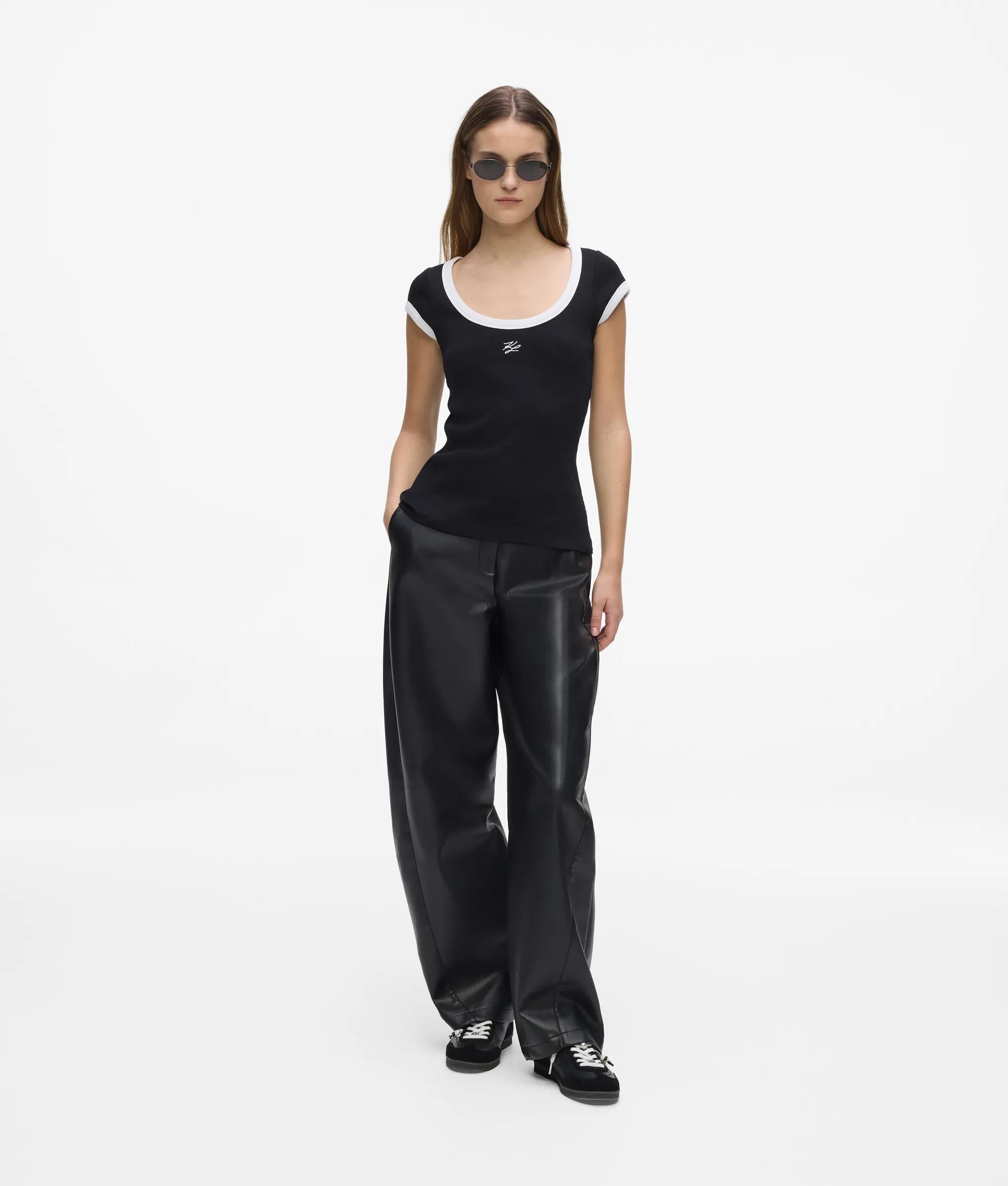 Zwart-wit T-shirt met ronde hals