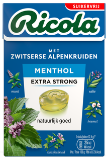 Ricola Menthol Extra Strong Suikervrij Doosje 50GR