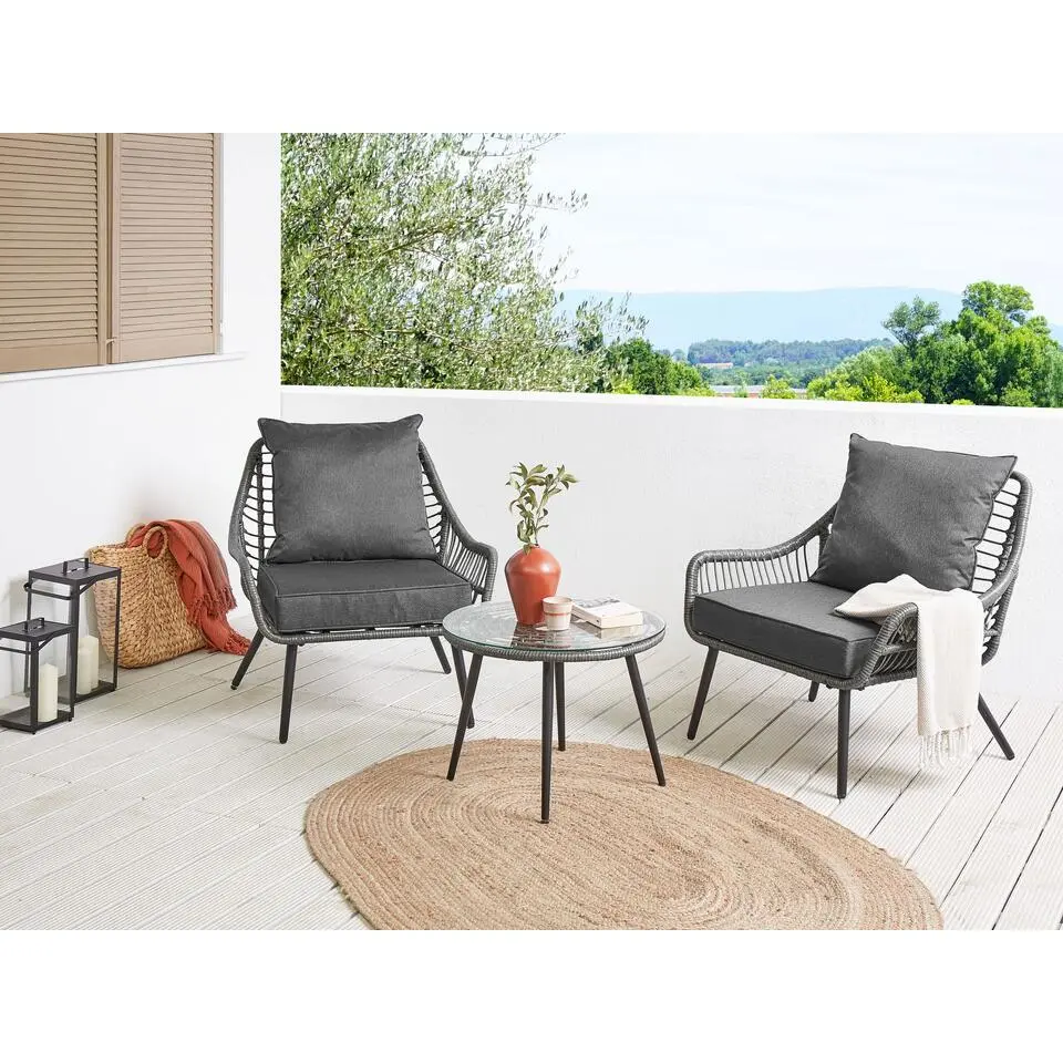 LAURETO - Bistroset voor 2 - Grijs - PE rotan