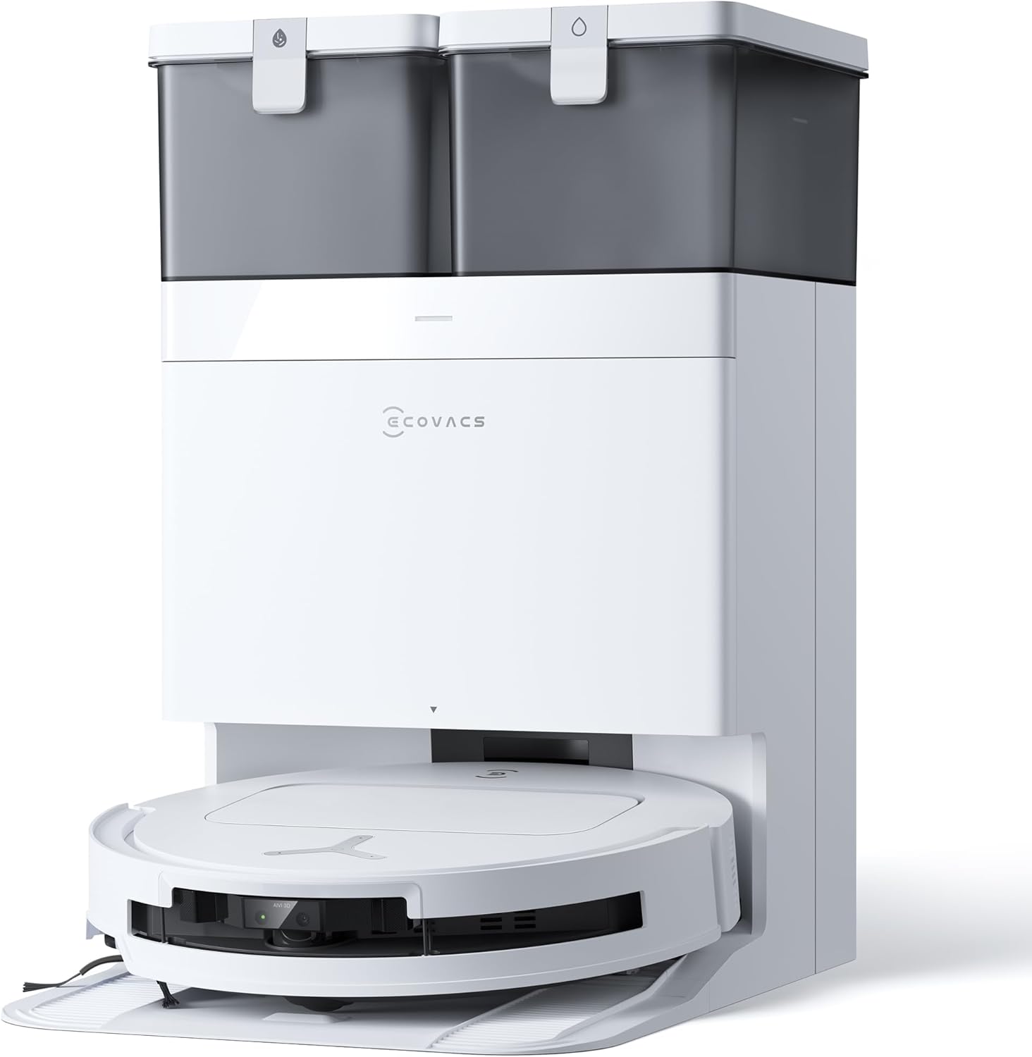 ECOVACS T50 Omni Aspirateur Robot avec Station, Puissance 15000Pa (amélioré par T30 Pro Omni), Brosse latérale et serpillière Extensibles, ZeroTangle 2.0, AIVI 3D 2.0, Lavage à l'eau Chaude 75℃,Blanc