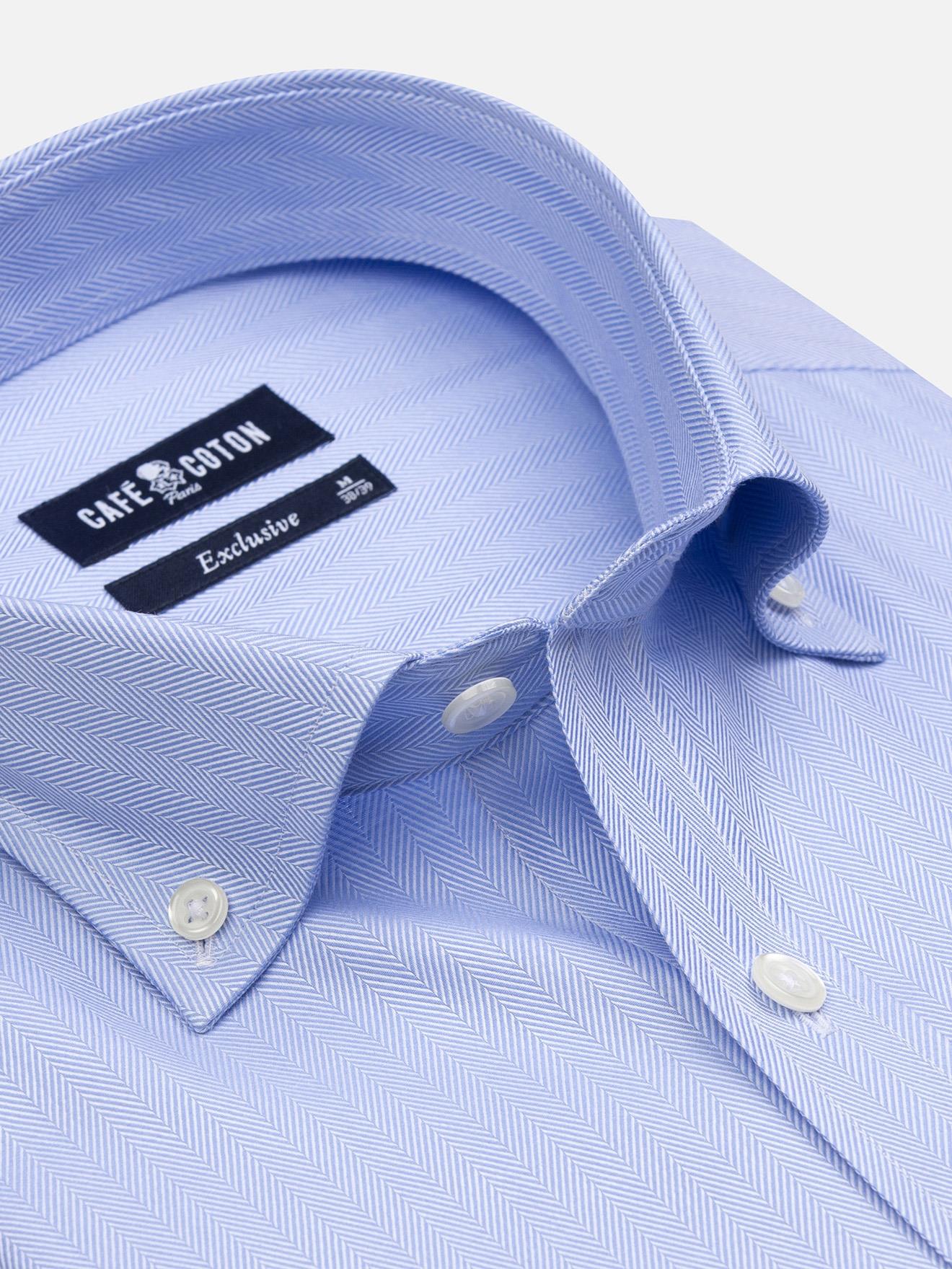 Chemise cintrée en chevron ciel   - Col boutonné