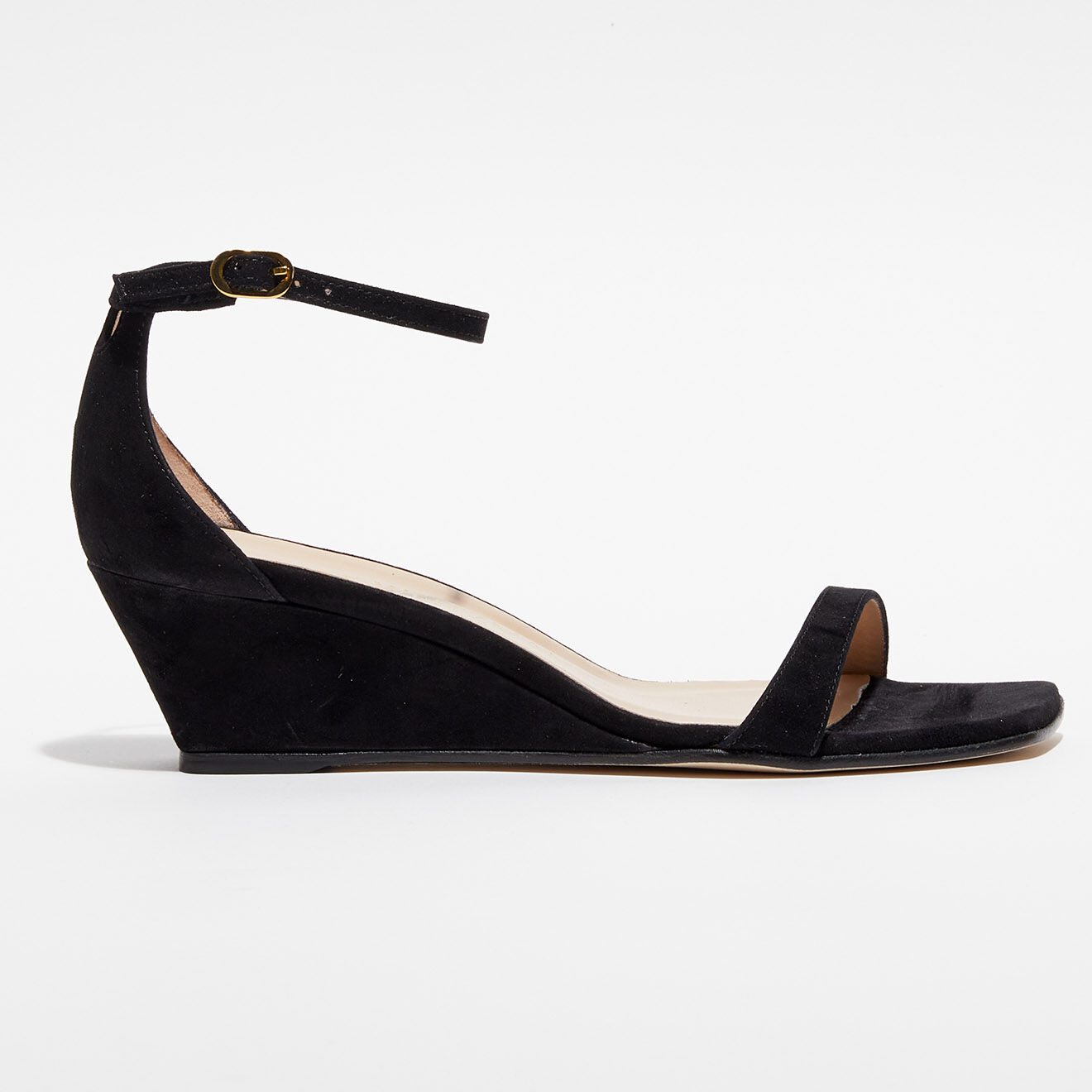 Stuart Weitzman Sandales compensées en Velours de Cuir Nudistcurve 50 noires - Talon 5,5 cm