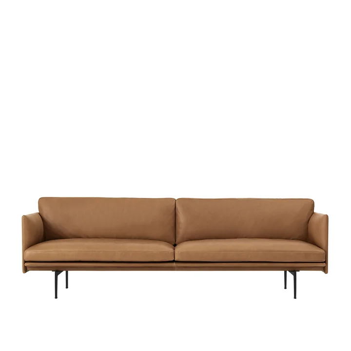 Muuto - Outline Sofa 3-Sitzer, cognac Refine Leder / schwarz