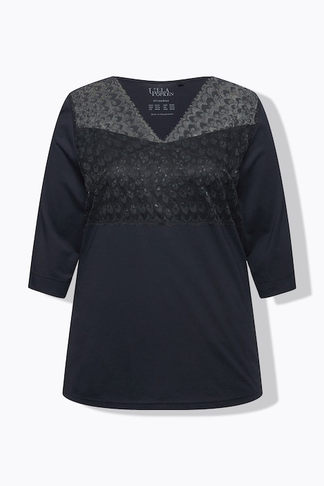 Pyjama, Spitzeneinsatz, V-Ausschnitt, 3/4-Arm