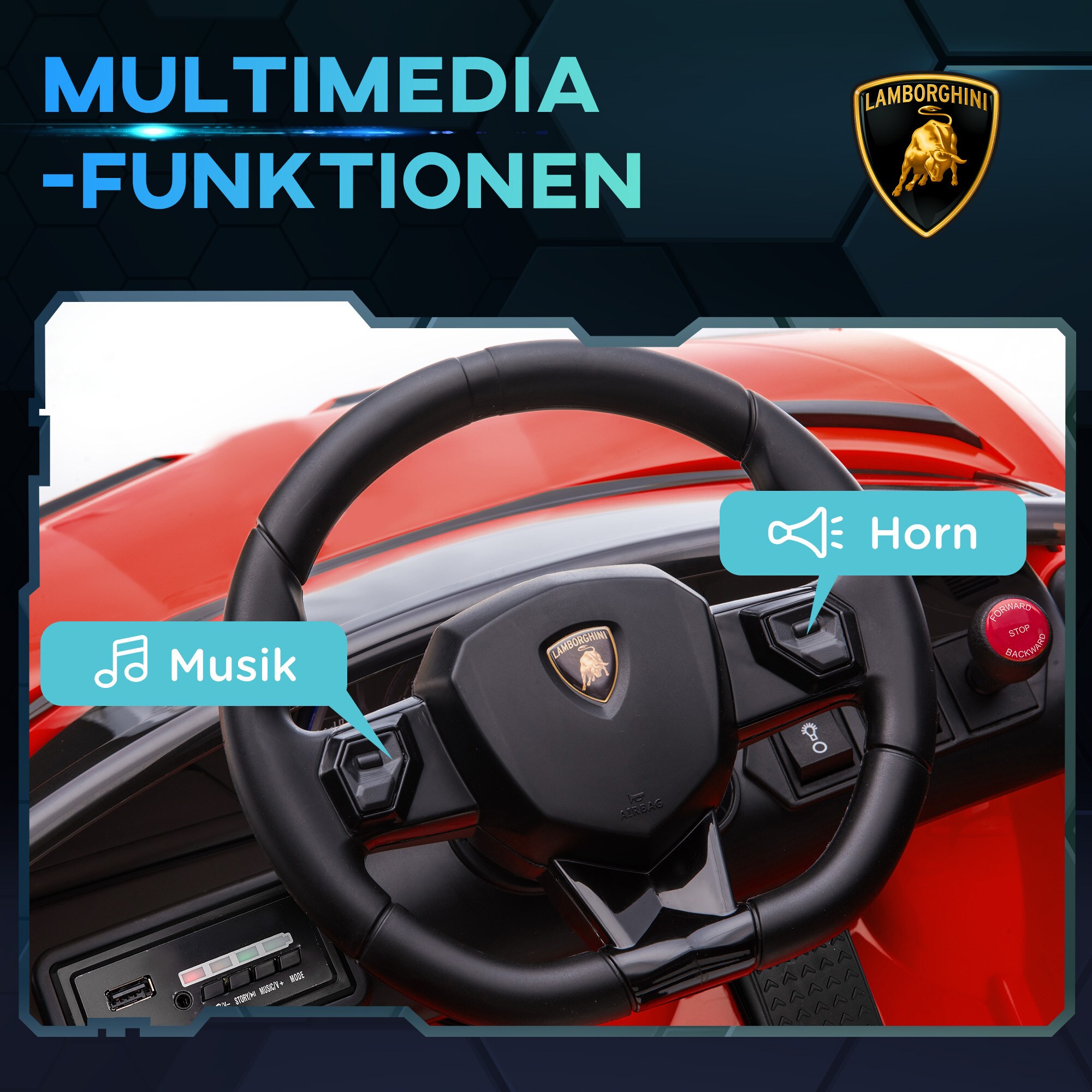 HOMCOM Kinderfahrzeug mit MP3 und Flügeltüren rot 107,5L x 63B x 42H cm