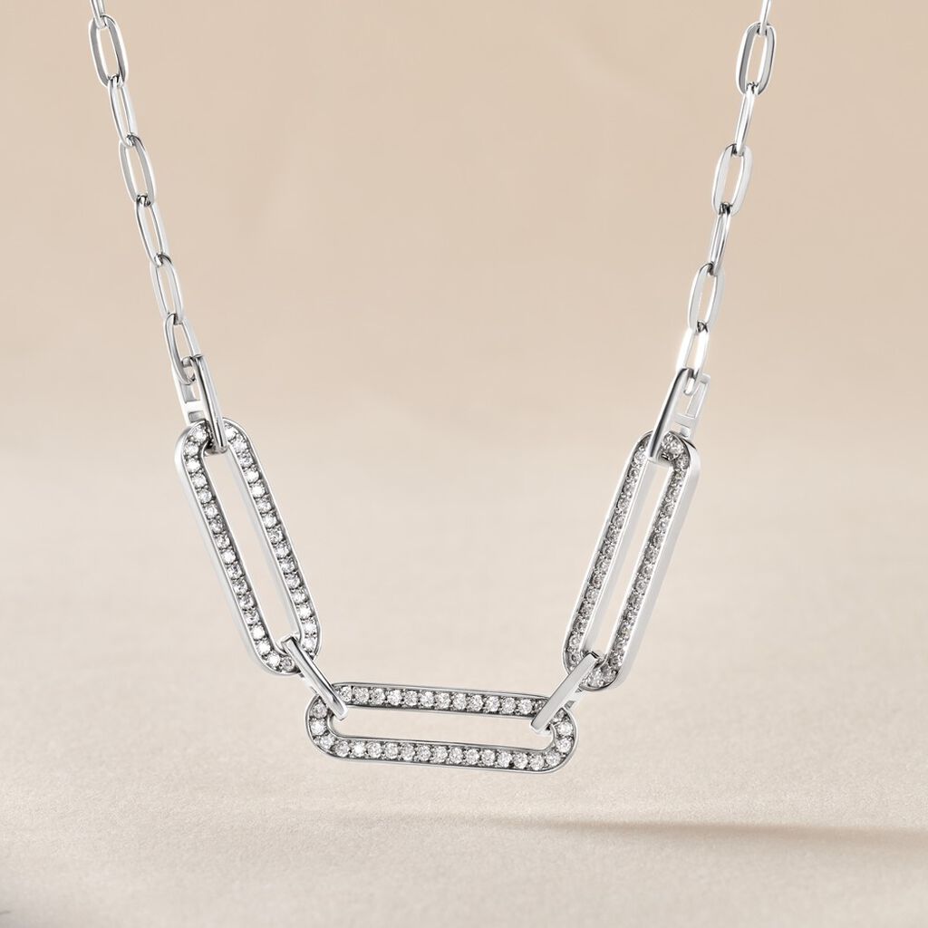 Collier Trait D'union Argent Blanc Oxyde De Zirconium