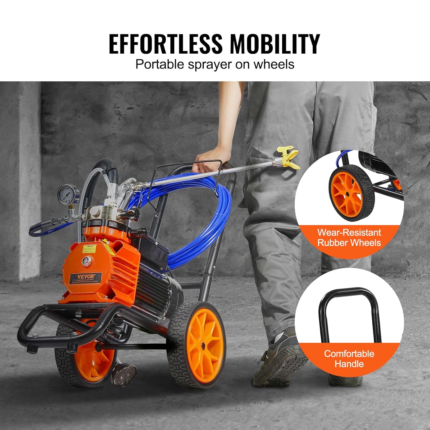VEVOR Airless-Farbspritzgerät mit Membran, 1100 W effizientes Sprühsystem, 2000 psi Druck, Verlängerungsstange, 2 L/min Hochdruck