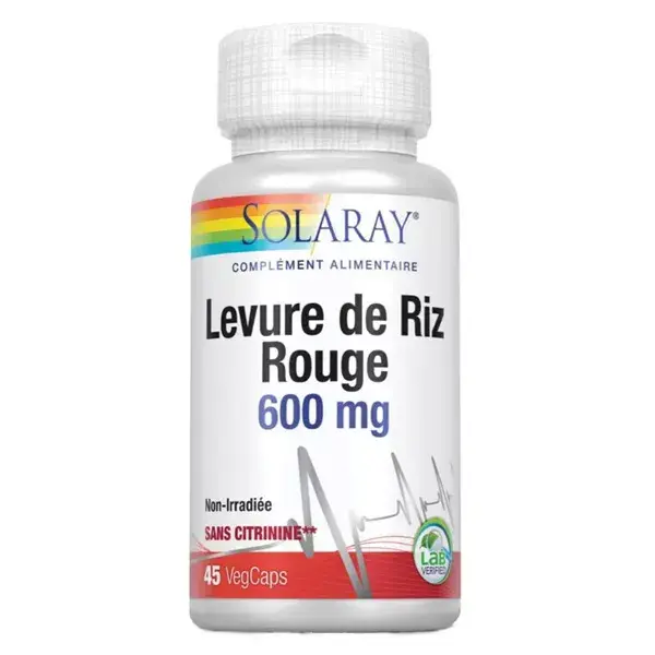 Cápsulas Vegetais de Arroz Vermelho Fermentado Solaray 600mg - 45 unidades