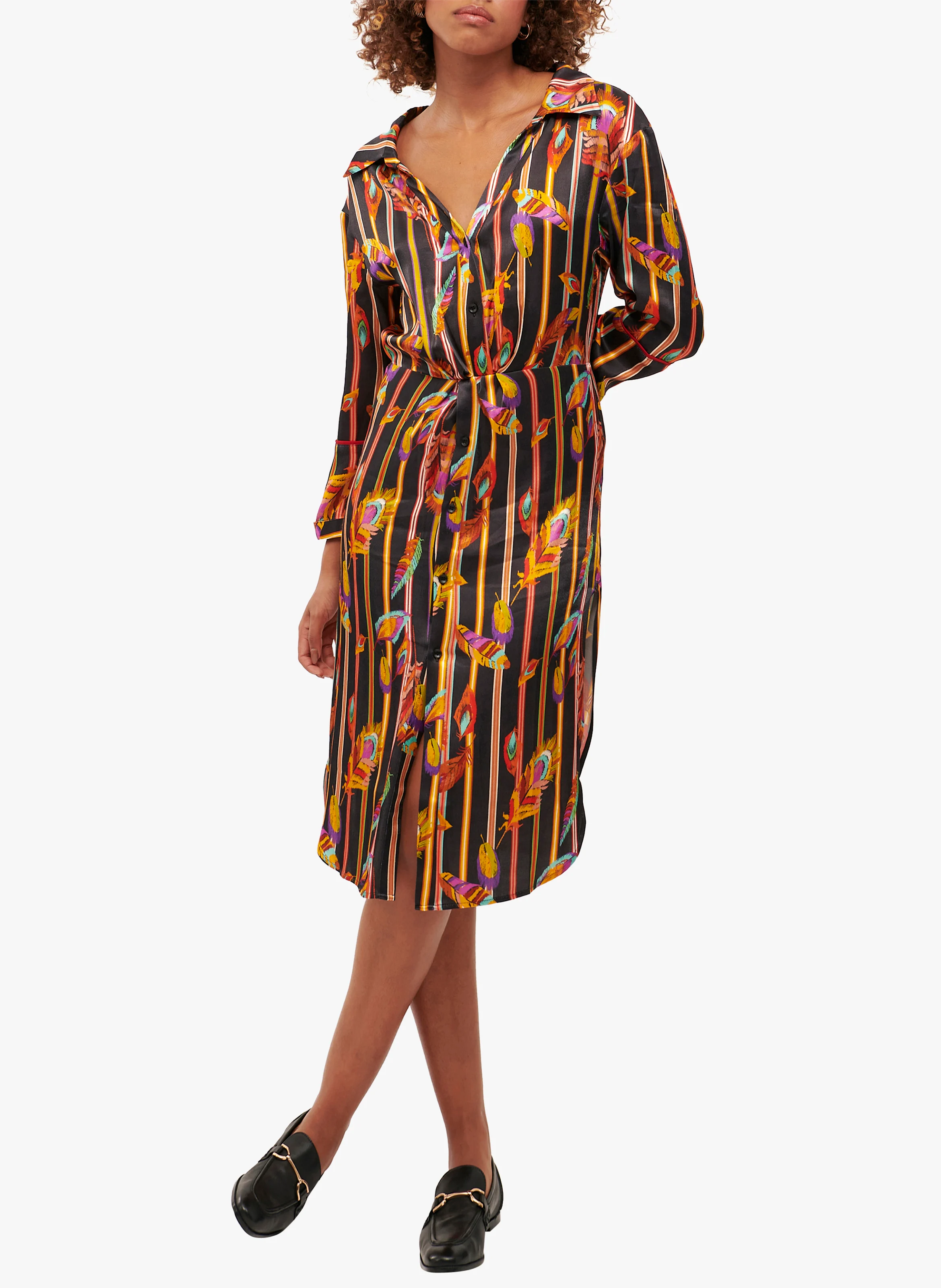 COLIBRI - Robe chemise col classique imprimée | Noir