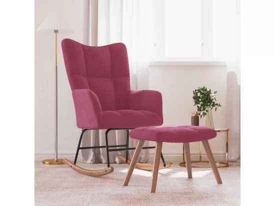 Chaise à bascule avec repose-pied Rouge bordeaux Velours