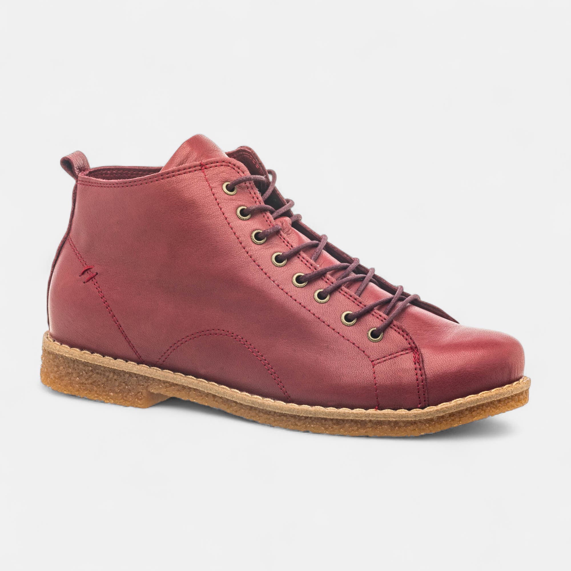 Bottines à lacets Femme en cuir bordeaux