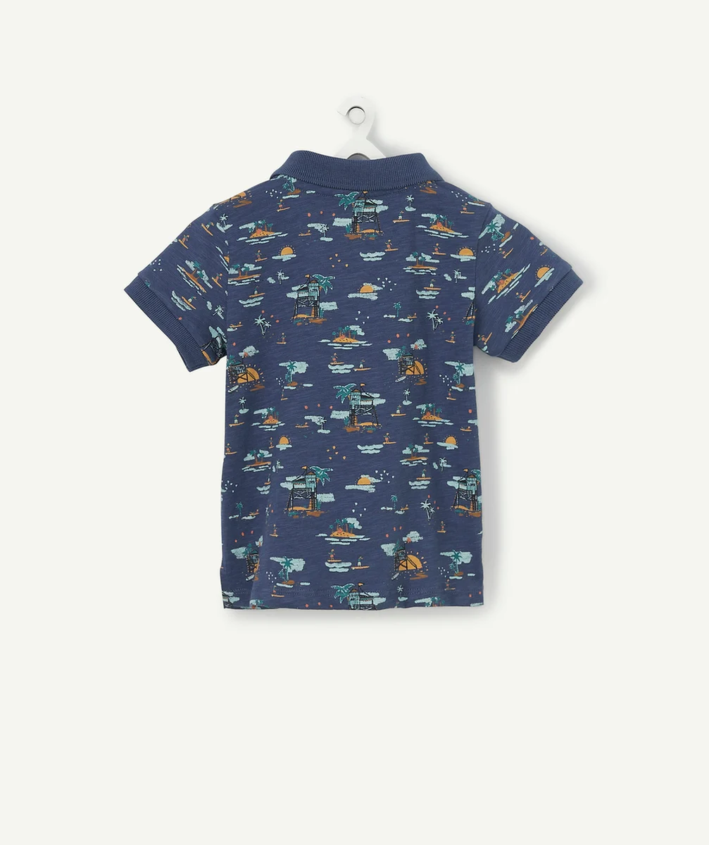 LE POLO BLEU MARINE IMPRIMÉ VACANCES EN COTON