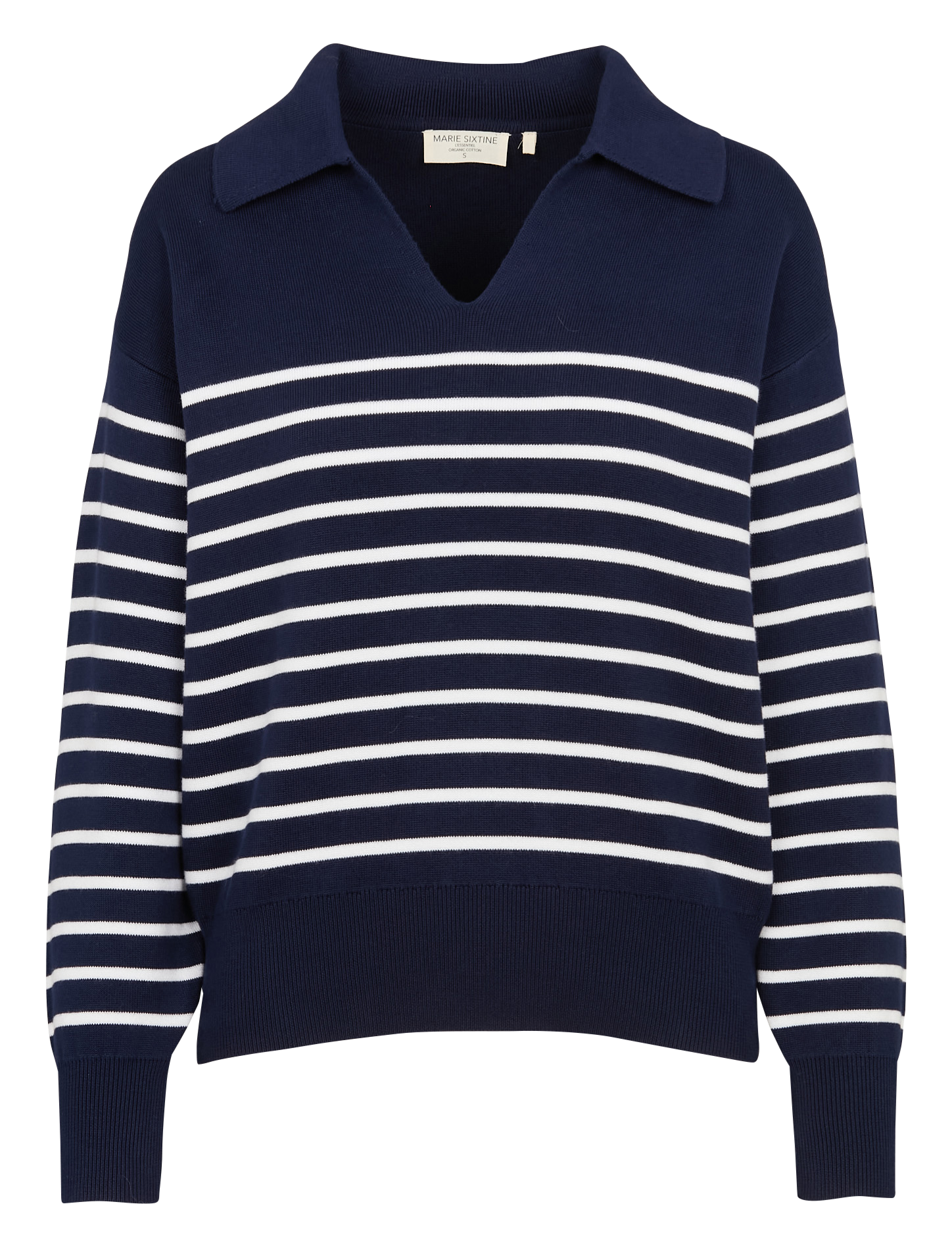 ANTONELLA - Pull col classique rayé en coton| Bleu