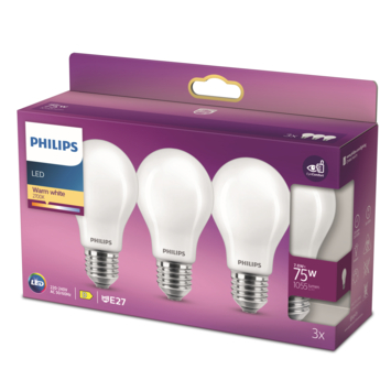Philips LED peerlamp mat E27 75W warmwit licht 3 stuks