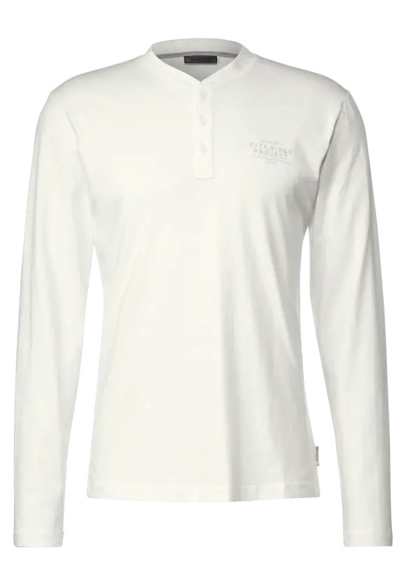 Henleyshirt mit Brustprint - broken white
