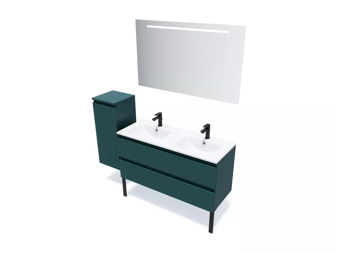 Meuble de salle de bain suspendu double vasque intégrée 120cm 2 tiroirs Bleu - Hudson