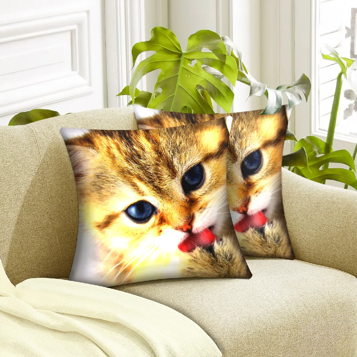 Avizar Lot de 2 housses coussin - Motif Chaton-40x40cm