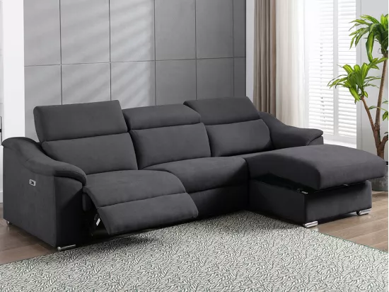 Canapé d'angle relax électrique en tissu anthracite PEDRERA - Angle droit