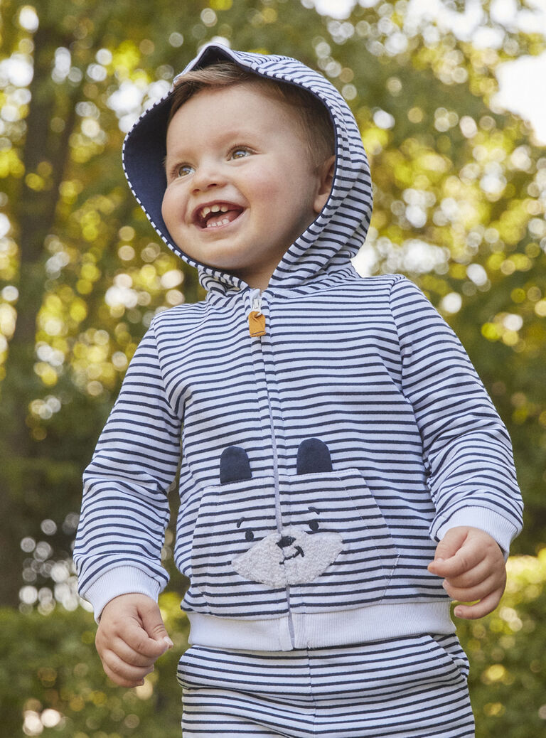 Sweat à capuche écru à imprimé à rayures