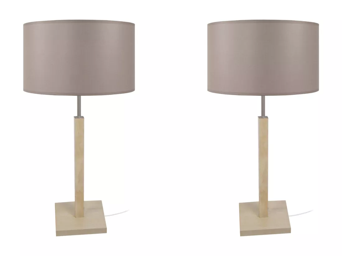 Pair de Lampes, a poser colonne bois naturel,taupe 54 cm.