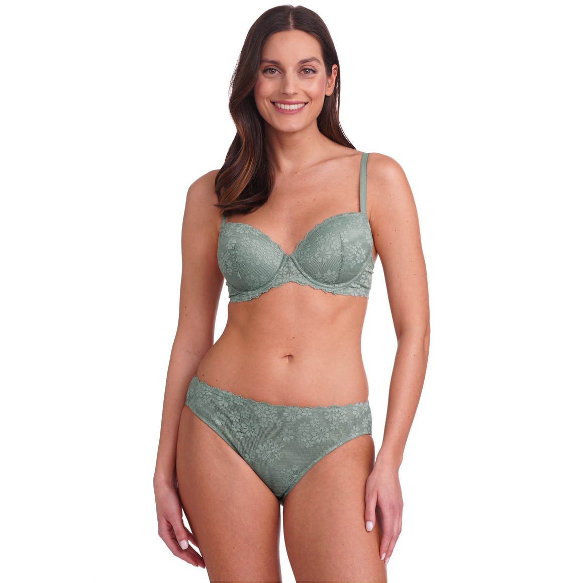 Gina Benotti Damen Slip mit floraler Spitze dunkelgrün