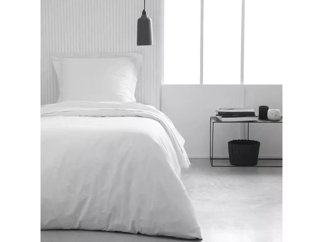 Housse de couette lisse 100% coton, qualité 144 fils. Blanc 150x220cm