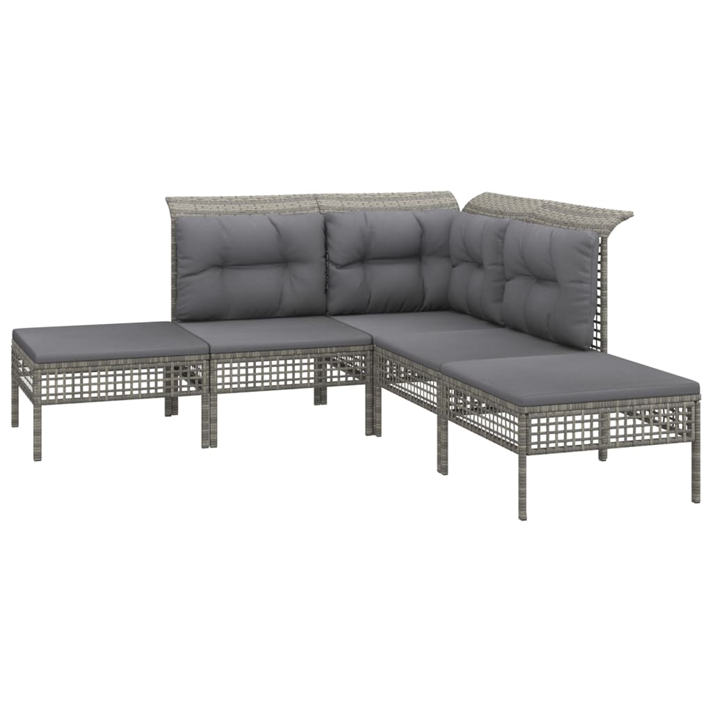 Salon de jardin meuble d'extérieur ensemble de mobilier 9 pièces avec coussins gris résine tressée