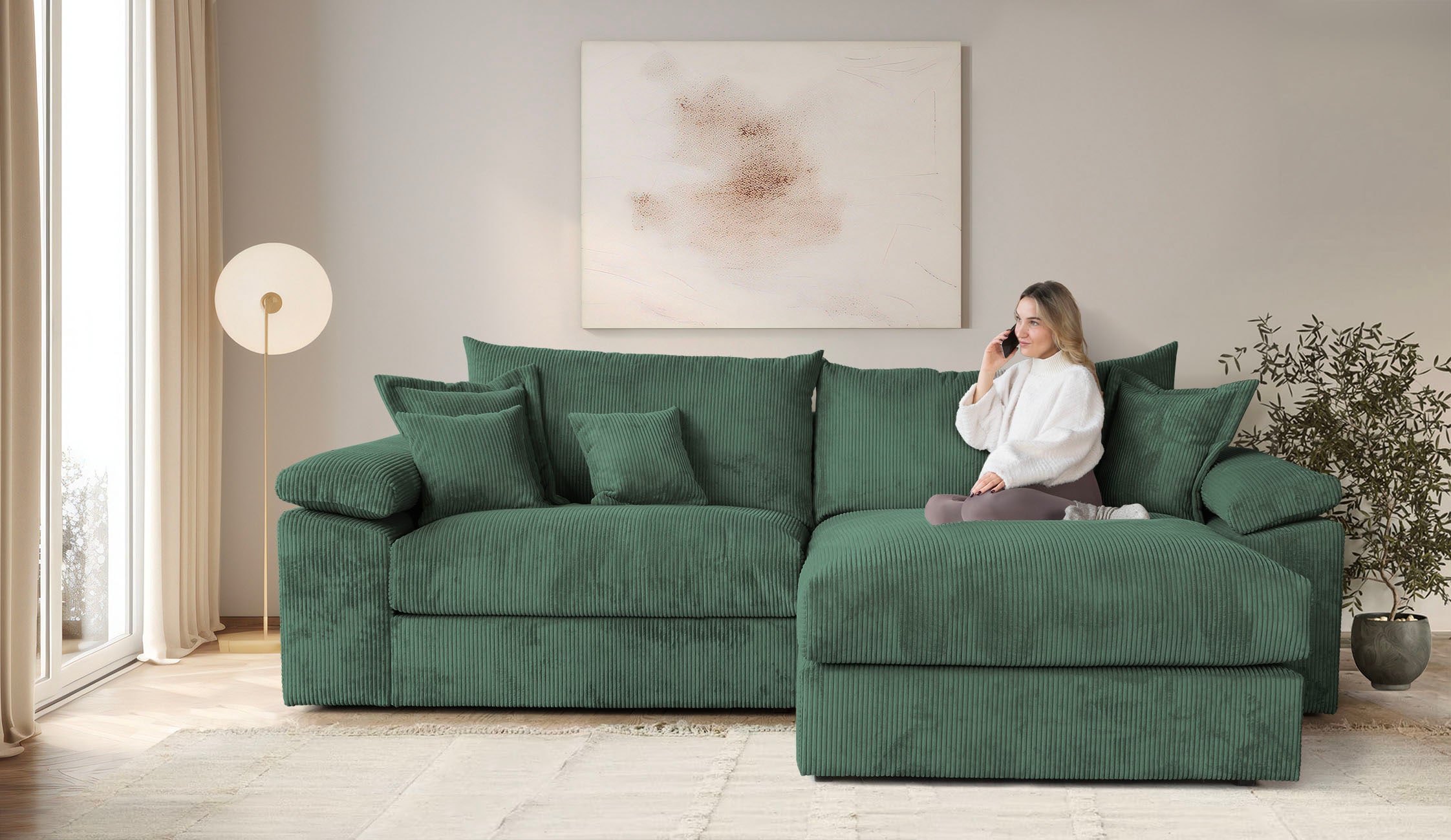 Home affaire Ecksofa »Soft&Cosy XXL L-Form, B: 303 cm« Mega-Sofa, Cord oder Chenille-Struktur, mit Federkern & 4 Zierkissen