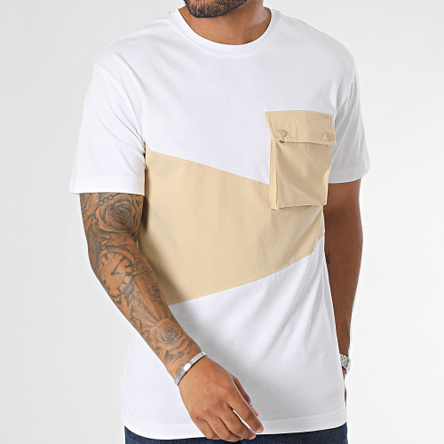 Tee Shirt Poche Blanc Beige