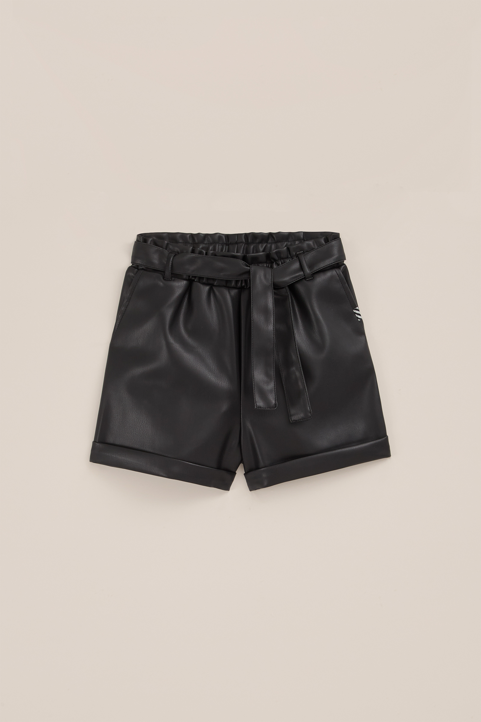 Meisjes paperbag short van imitatieleer WE Fashion Zwart