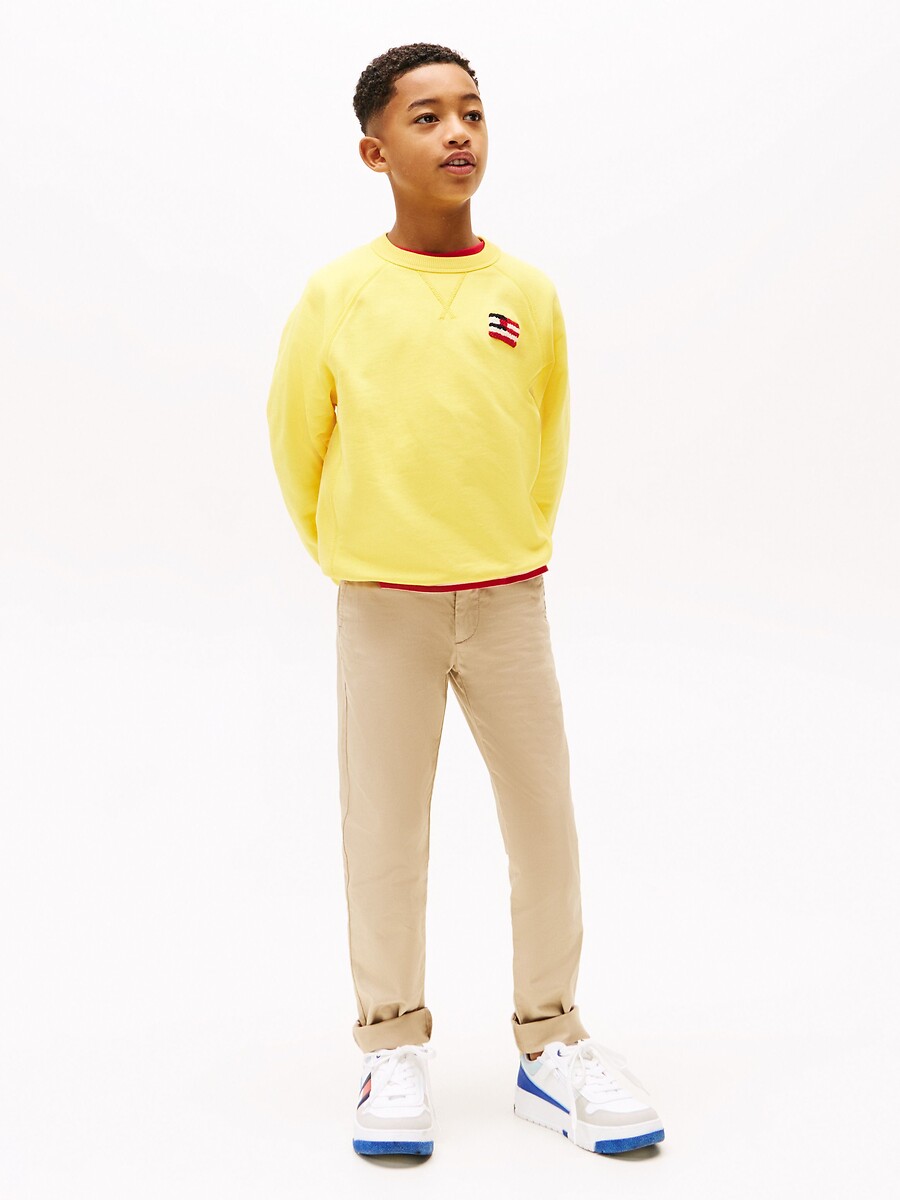 TOMMY HILFIGER<br>Suéter de gola redonda, logotipo no peito, tecido fleece