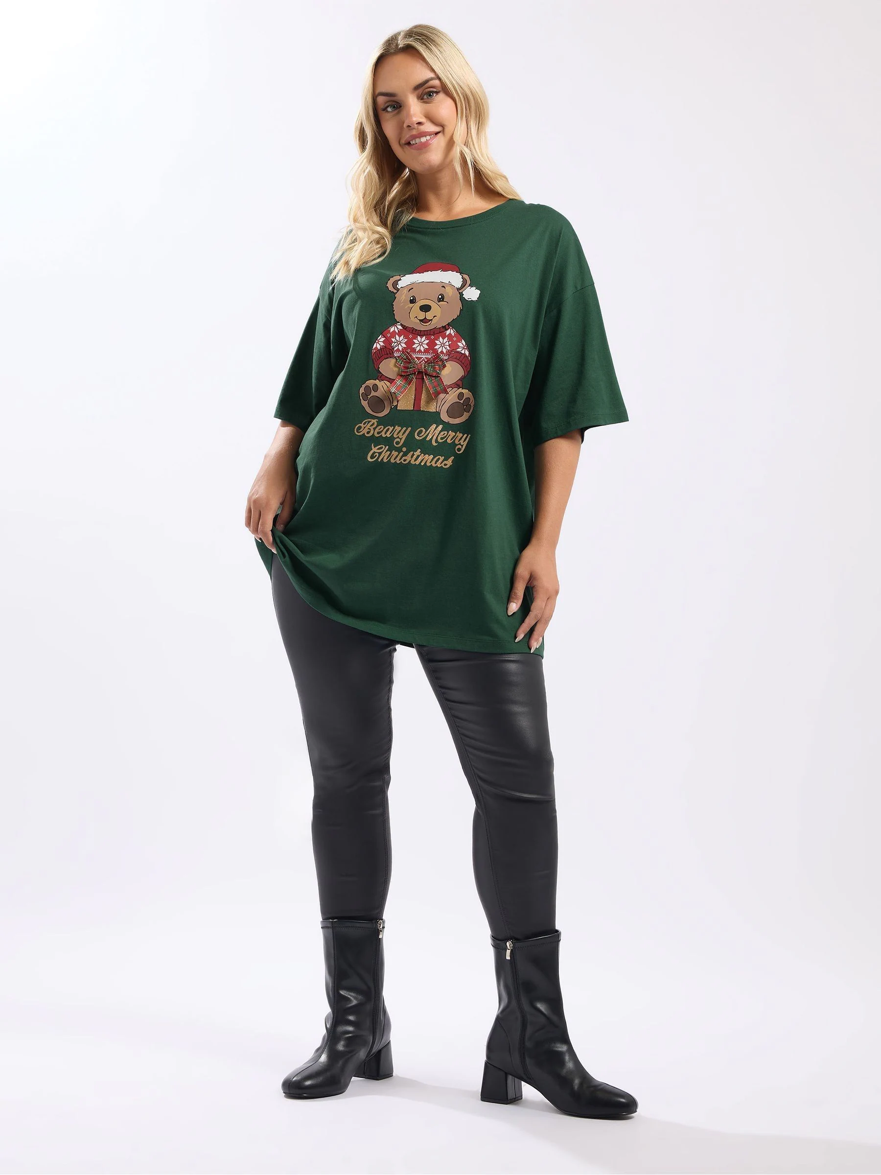 Groen - Yours Curve - Relaxed T-shirt met korte mouwen en speelse print