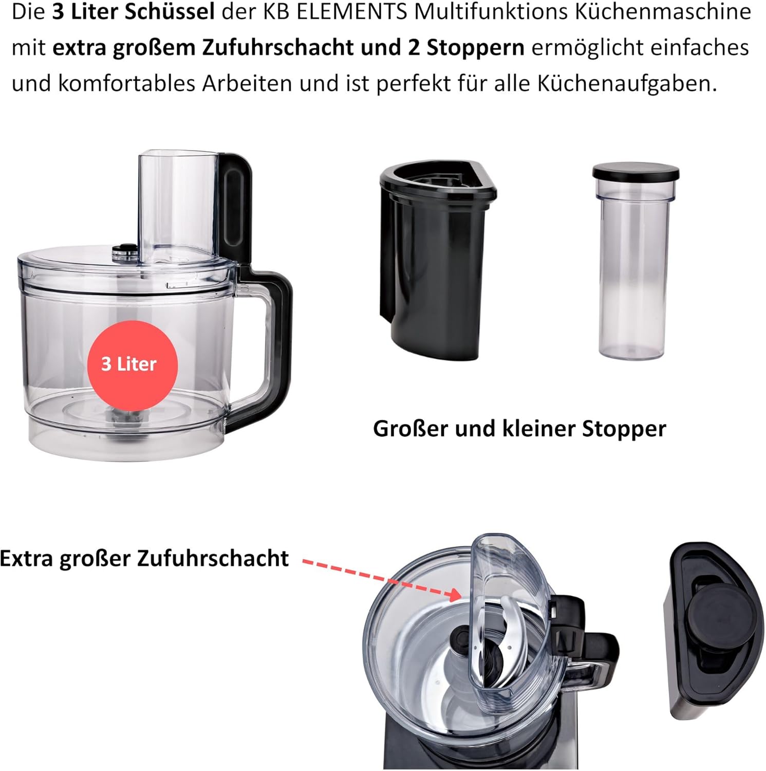 Küchenmaschine - Mixer, Gemüseschreider, 1000W Voll Kupfer Motor, Full Touch Display, 3 Liter Schüßel, Doppelschneideklinge, Edelstahl