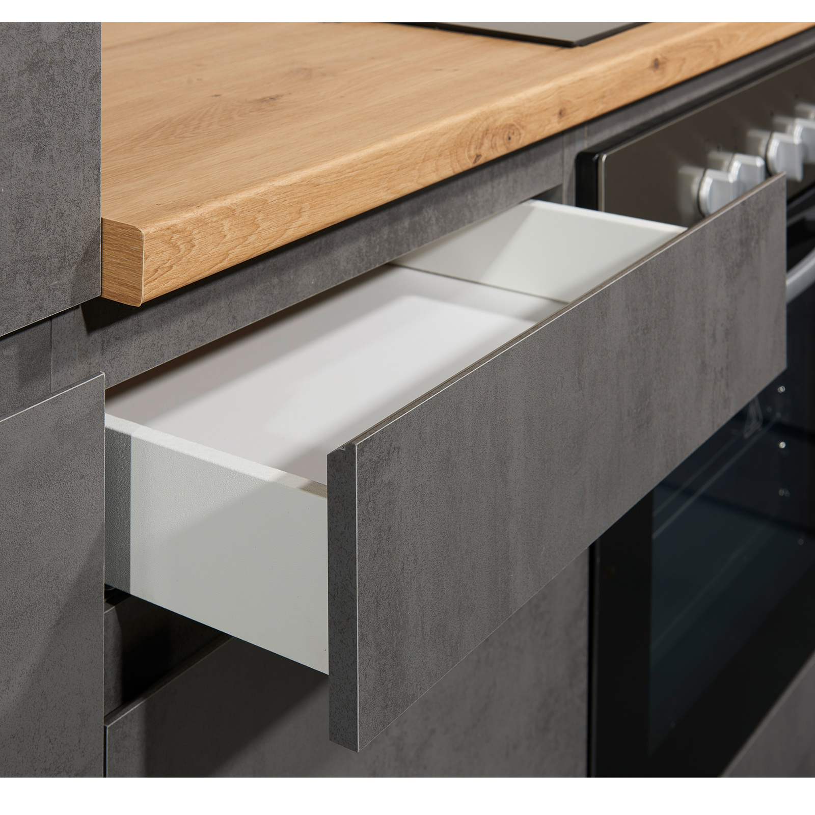 Küchenblock - Chromix anthrazit - Artisan Eiche - mit E-Geräten - 220 cm