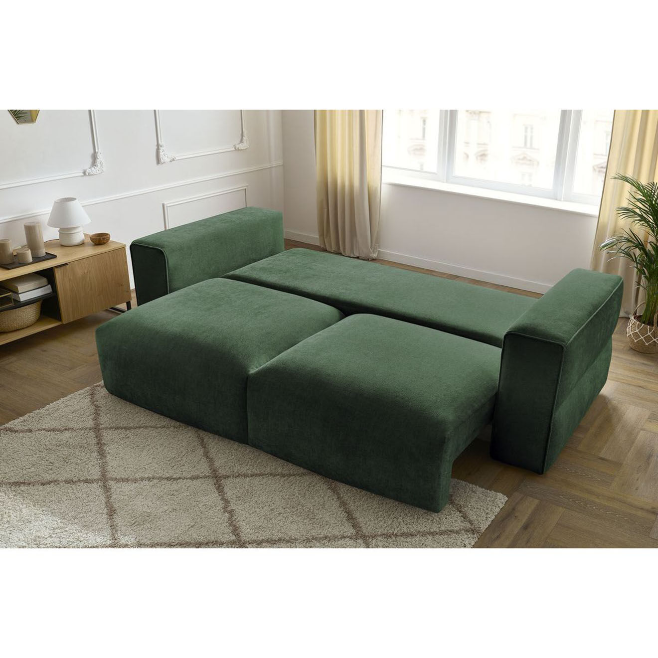 Bobochic Canapé convertible coffre ezechiel vert - 265x109x82 cm
