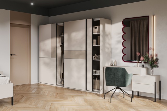Home affaire Schiebetürenschrank »Cube Garderobenschrank incl.kompletter Innenausstattung« Moderner Kleiderschrank, Schiebetürenschrank, Garderobe
