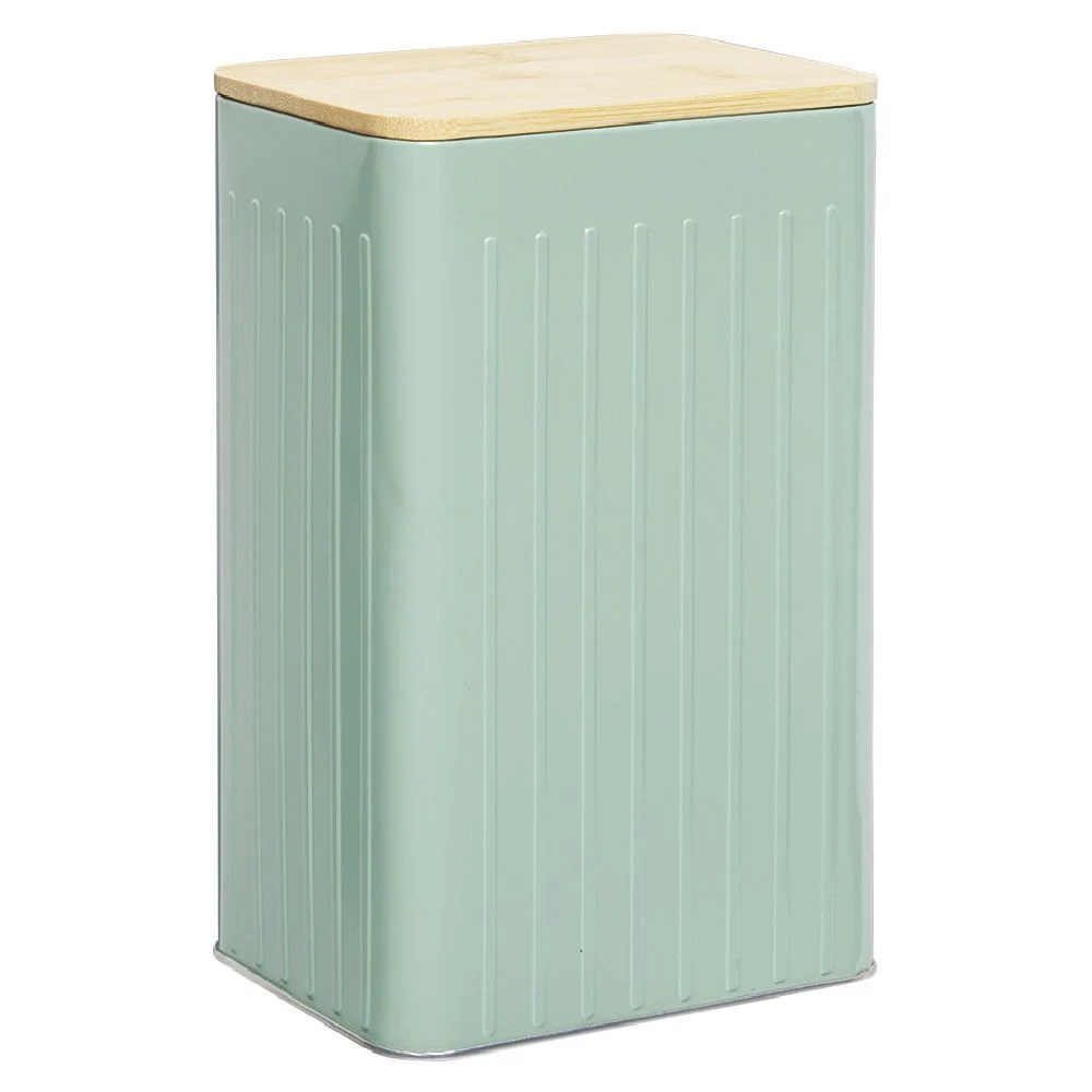 Boîte rectangulaire métal embossée couvercle bambou 12,8x10xH20,5cm