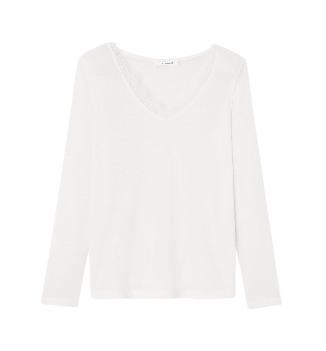 T-shirt détail dentelle Femme - Ecru