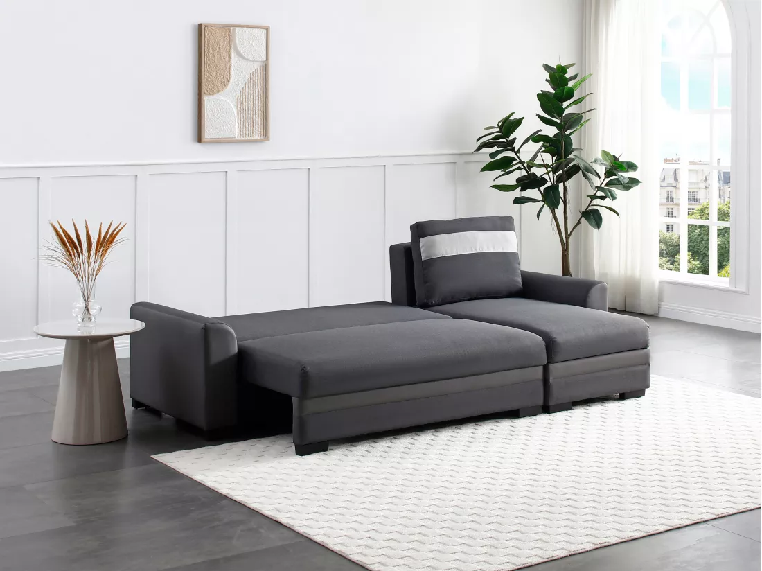 Canapé d'angle réversible et convertible en tissu et simili anthracite GIANY II